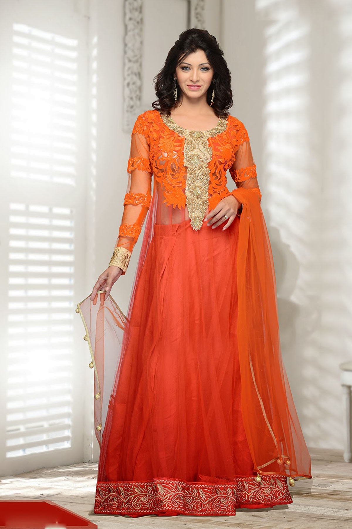 Orange-Net-Anarkali-Indian-Bridal-ideas