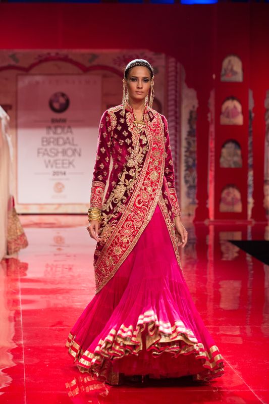 shoking-pink-dress-by-Suneet-Verma-at-India-Bridal-Fashion-Week-2014