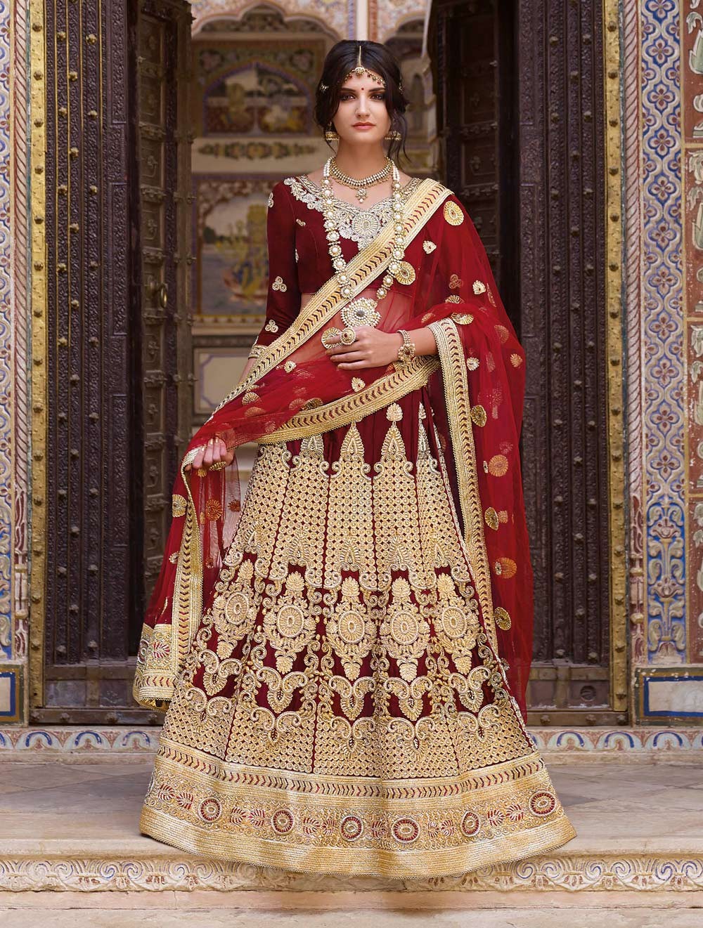 maroon-designer-indian-bridal-ghagra-choli-in-velvet-h15223-3da